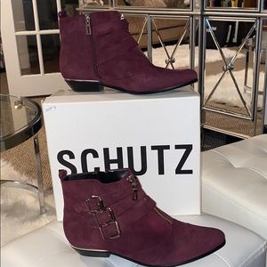 SCHUTZ BURGUNDY SUEDE BOOTY SZ 10.5
